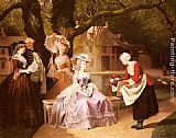 Louis Marie De Schryver Paintings - Marie Antoinette and Louis XVI in the Garden of the Tuileries with Madame Lambale by Joseph Caraud